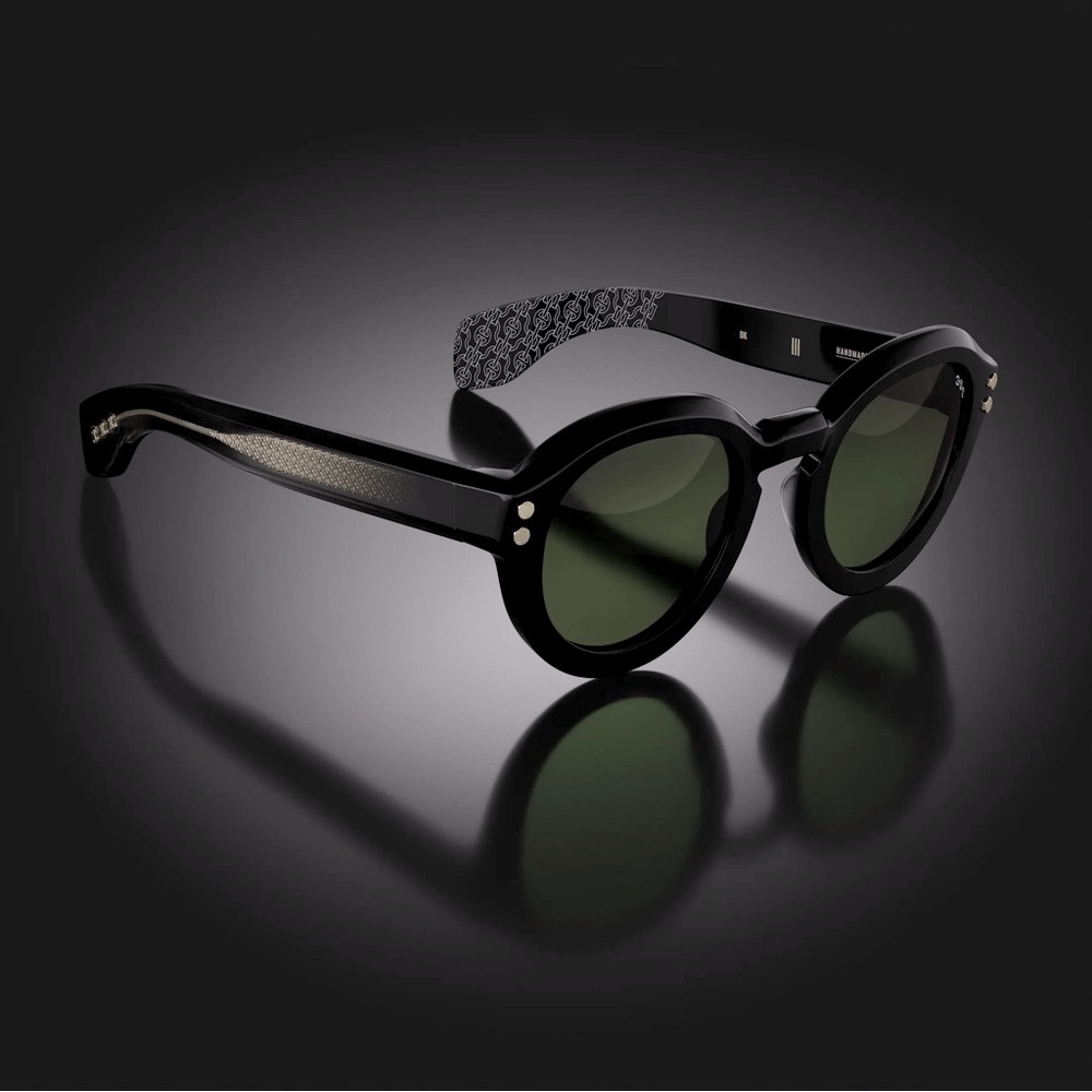 HOORSENBUHS Model III Sunglasses | Black with 24K Gold Trim | Handmade in Japan - Picture 3 of 11